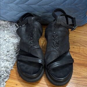 A.S.98 Black Leather Sandals with Buckle Straps